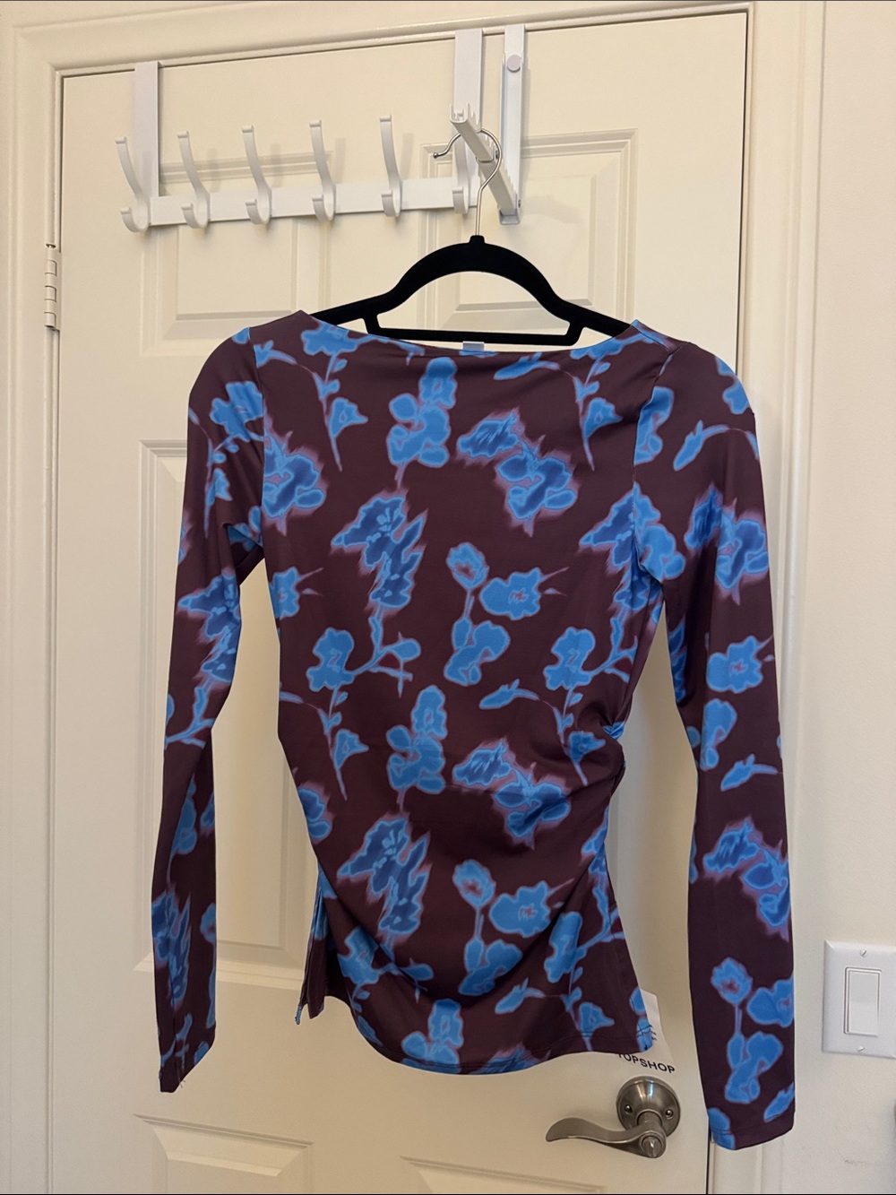 Topshop Women's Long Sleeve Floral Top - Blue on Plum